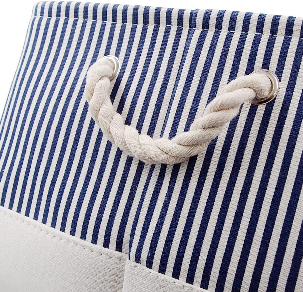 Mangata Faltbare Aufbewahrungsboxen, grosse Stoffkörbe, 3er-Pack (Blauer Streifen, Gross) L Blauer S