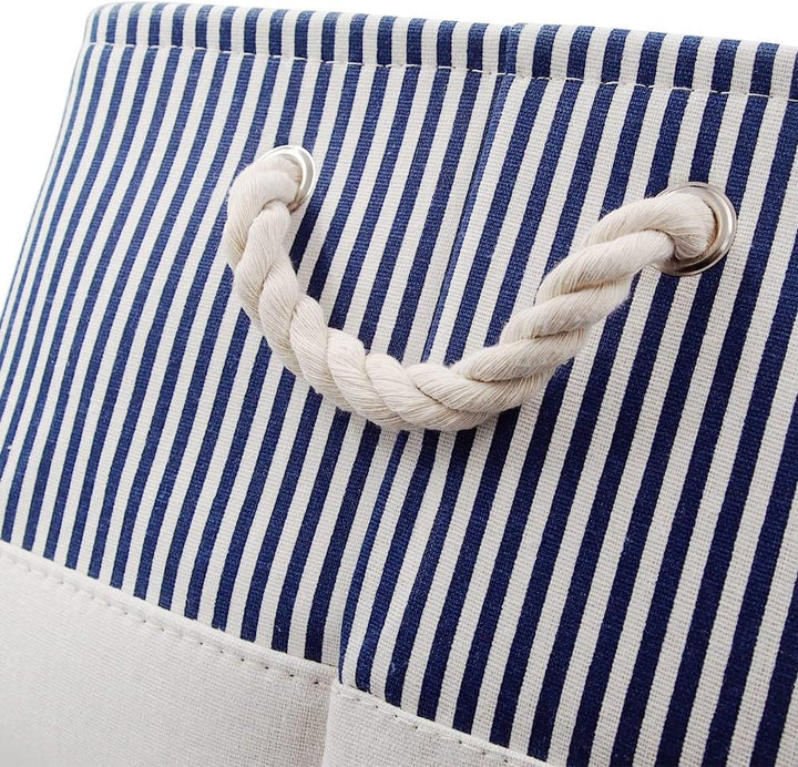 Mangata Faltbare Aufbewahrungsboxen, grosse Stoffkörbe, 3er-Pack (Blauer Streifen, Gross) L Blauer S