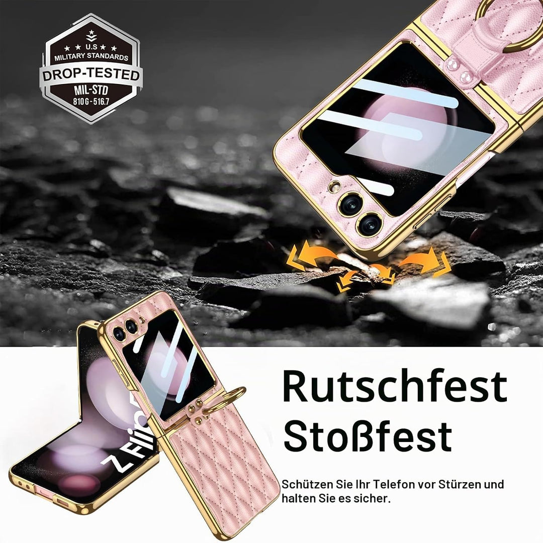 Miimall Lederhülle Kompatibel mit Samsung Galaxy Z Flip 5 Hülle mit Kameraschutz, Z Flip 5 Case mit