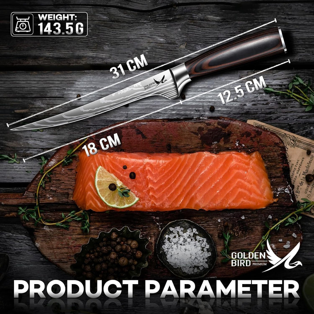 Golden Bird Filetiermesser für Fisch und Fleisch, 18 cm Ausbeinmesser Profi aus deutschem Edelstahl,