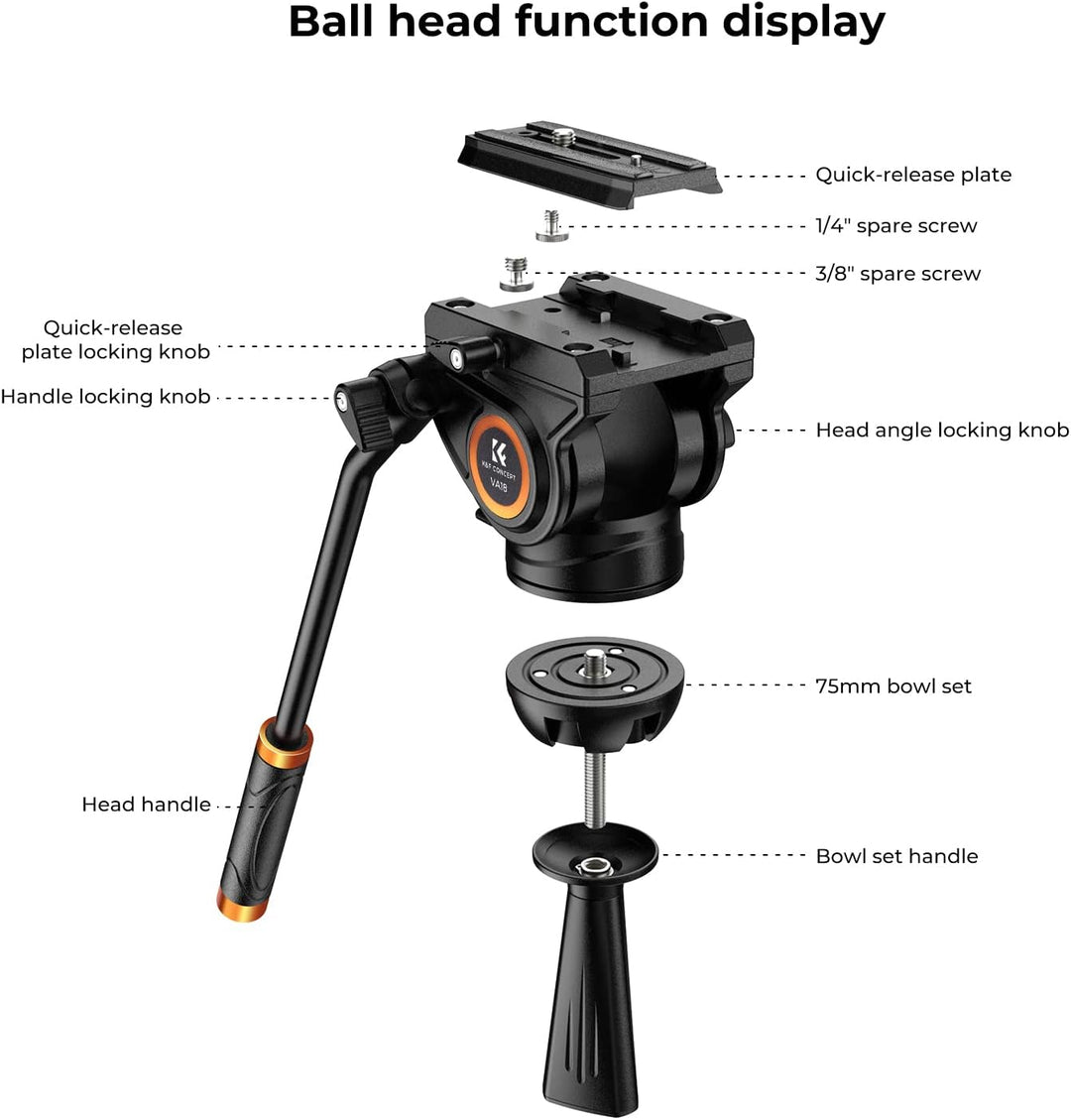 K&F Concept Video Stativ System mit 360° Fluidkopf, Heavy Duty Tripod, Alu Stativ 184cm für Kameras