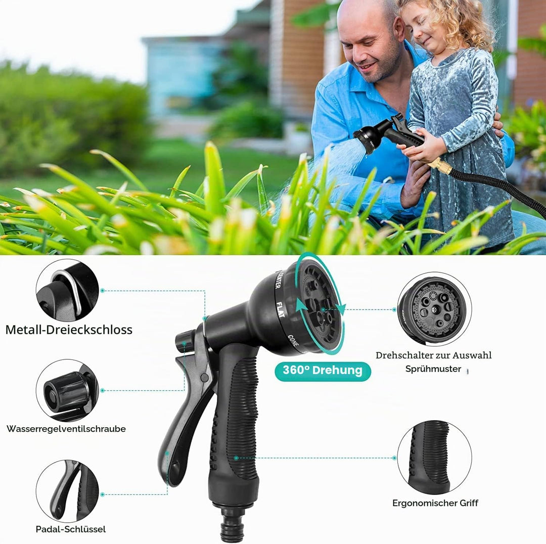 Flexibler Gartenschlauch mit 8 Funktion Garten Handbrause Flexibel 3/4 Zoll &amp; 1/2 Schlauchhaken Aufb