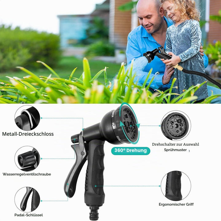 Flexibler Gartenschlauch mit 8 Funktion Garten Handbrause Flexibel 3/4 Zoll &amp; 1/2 Schlauchhaken Aufb