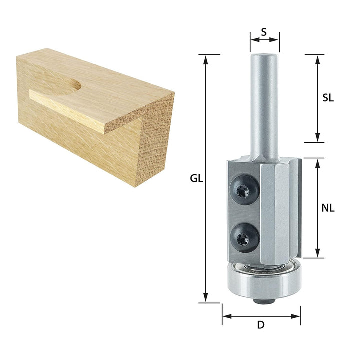 ENT 20297 Wendemesser Bündigfräser HW mit Kugellager, Schaft (S) 8 mm, Durchmesser (D) 22 mm, NL 30