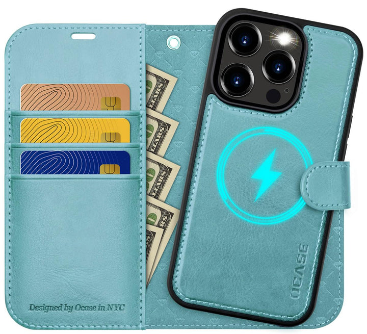 OCASE iPhone 15 Pro Max Hülle(2in1) Leder Stossfestes Case [Abnehmbare magnetische Hülle] [Kabellose