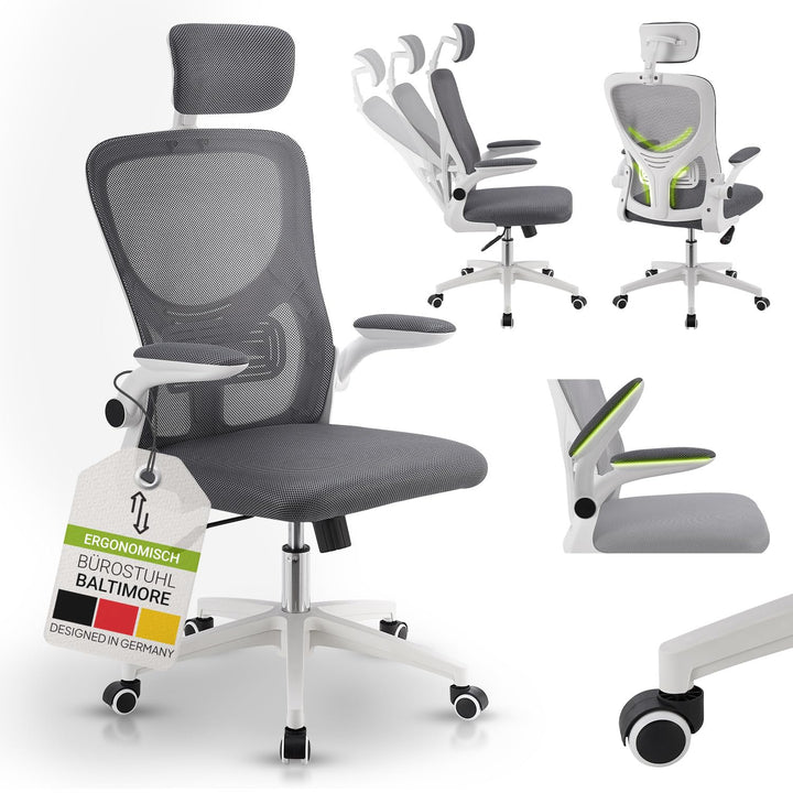 Juskys Bürostuhl Baltimore mit Rollen & Armlehne - Schreibtischstuhl ergonomisch & höhenverstellbar