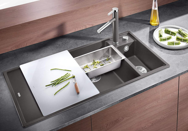 BLANCO AXIA III 6 S | SILGRANIT weiss | Einbauart: Einbau von Oben | Hauptbecken rechts | mit Glassc