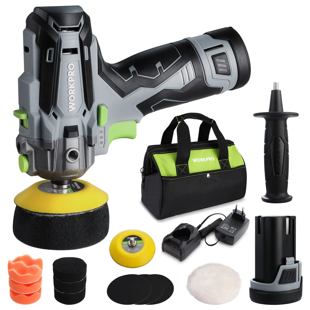 WORKPRO Mini Poliermaschine, 12V Akku Poliermaschine, Auto Poliermaschine Polierer 7500RPM, 2 x 2,0A