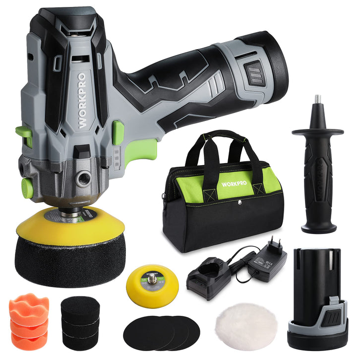 WORKPRO Mini Poliermaschine, 12V Akku Poliermaschine, Auto Poliermaschine Polierer 7500RPM, 2 x 2,0A