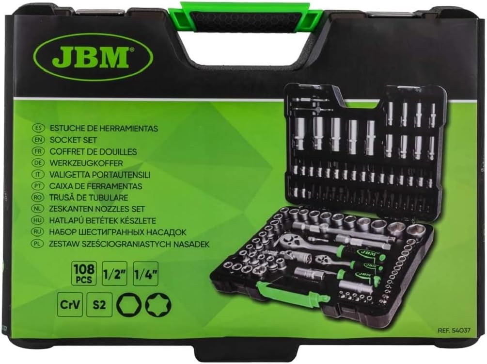 Jbm Refial 54037 Werkzeugkoffer Set Werkzeug mit 108 Teilen mit sechseckigen Stecknüssen satiniert