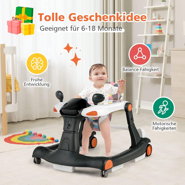 DREAMADE 2 in 1 Lauflernhilfe mit Musik & Licht, Baby Walker Höhenverstellbar & Klappbar, Lauflernwa
