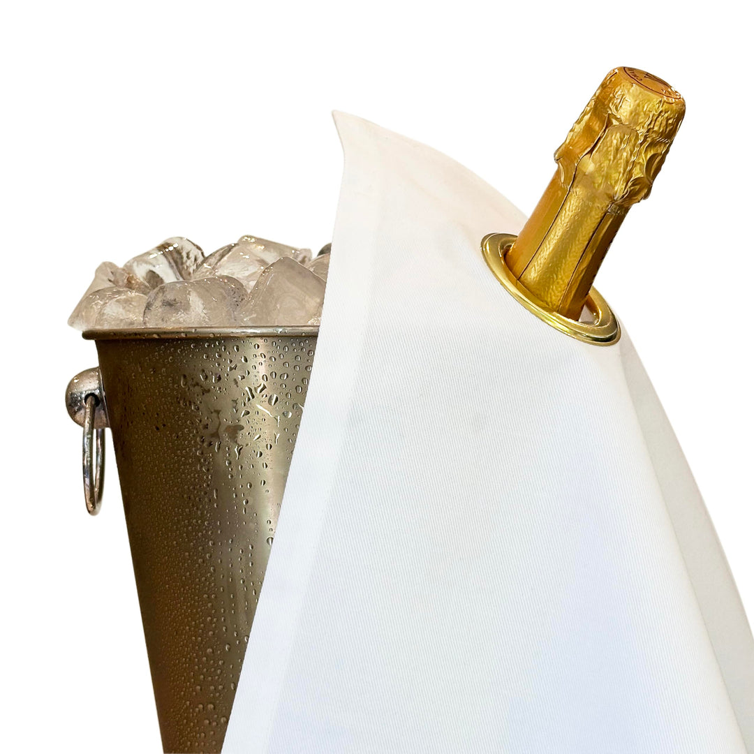 Classic Collection, Flaschentuch mit Metallring für Eiskübel, Baumwolle, 42 cm, Eckloch (Weiss mit G