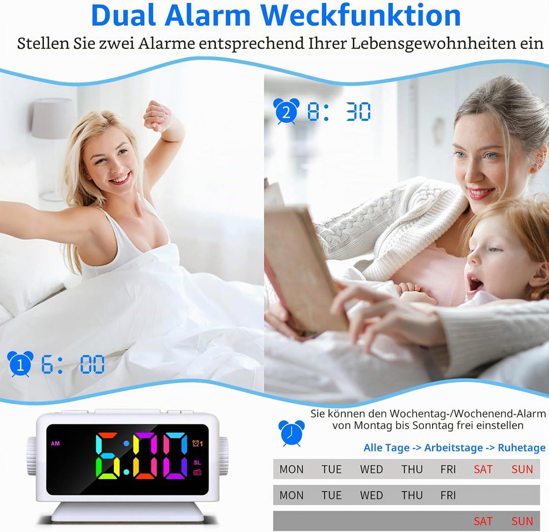 ThreeH Radiowecker RGB Farbe Zeitanzeige 12 Dimmer Lauter Alarm FM Radiowecker für Senioren Kinder 1