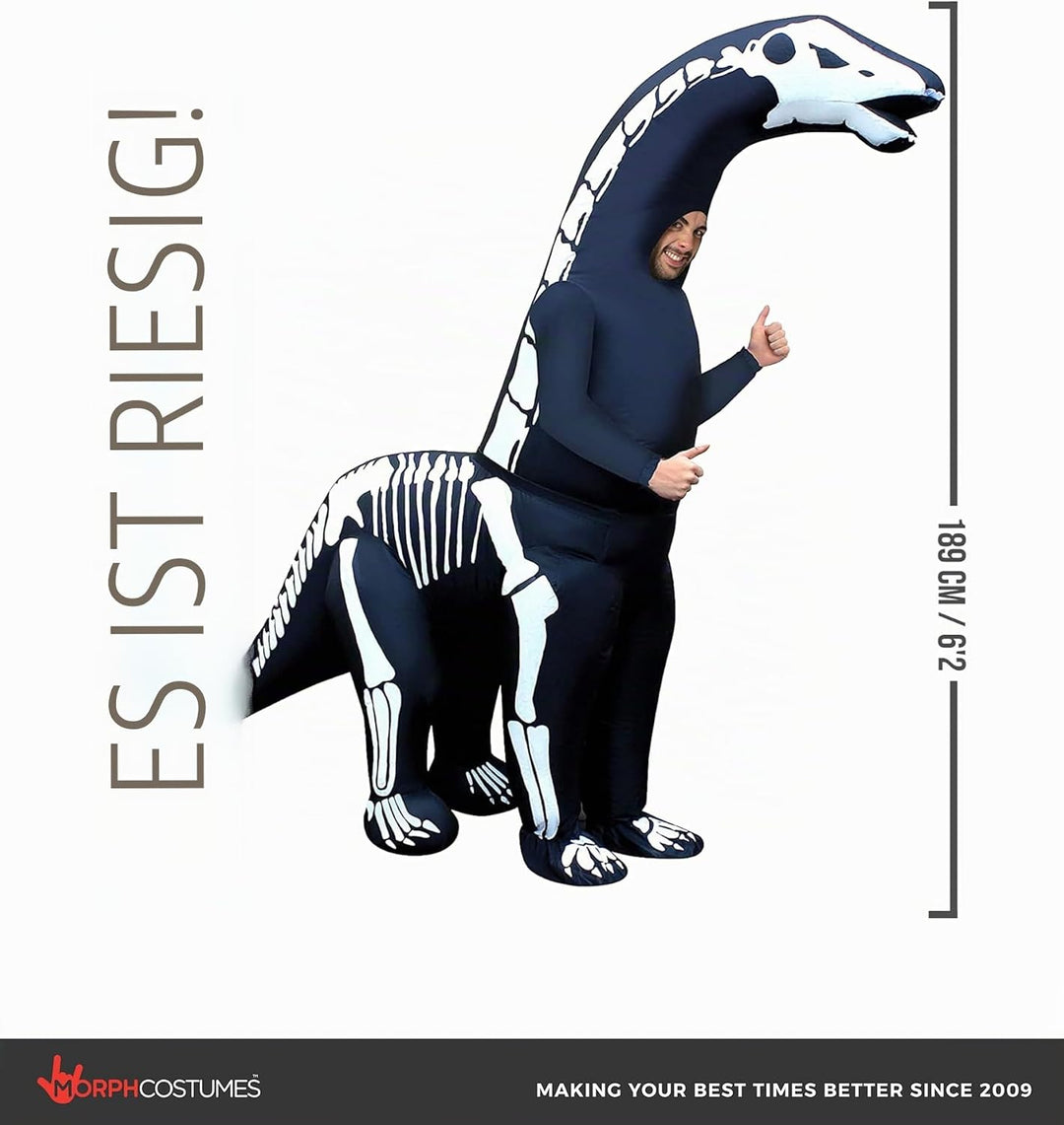 Morph Riesiges Aufblasbares Skelett Diplodocus Kostüm für Erwachsene, Dinosaurier Kostüm Herren Dame