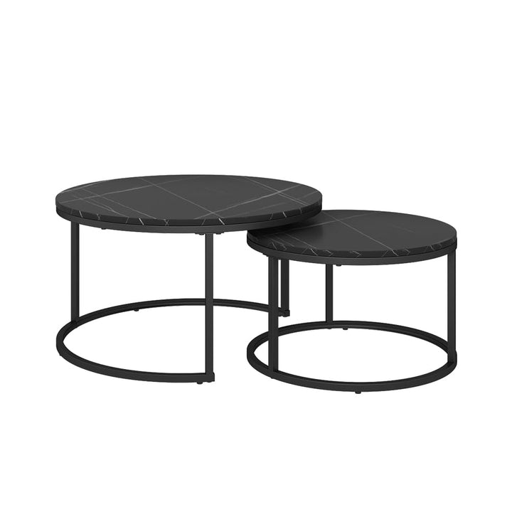 Vicco Couchtisch-Set Montreal, Schwarz/Schwarzer Marmor, 77 x 40 cm 2 Teile 2er Set Schwarz, 2er Set