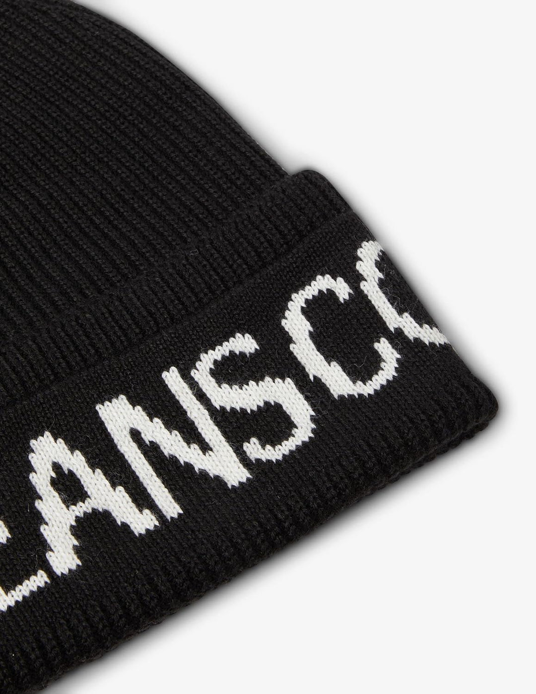 VERSACE JEANS COUTURE Big Beanie-Mütze, Logoumschlag, Schwarz-Weiss