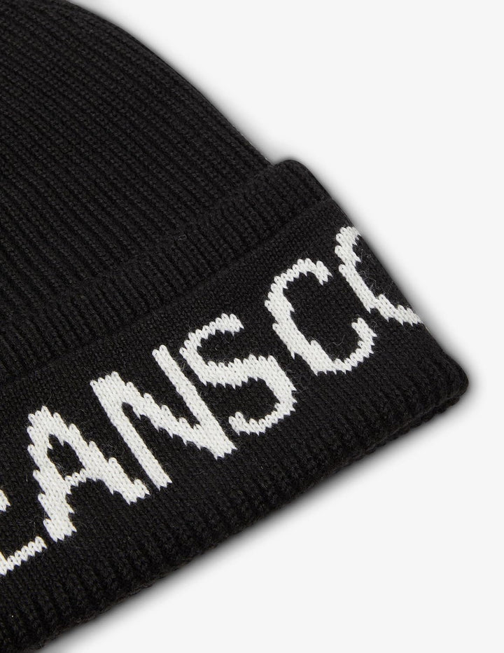 VERSACE JEANS COUTURE Big Beanie-Mütze, Logoumschlag, Schwarz-Weiss