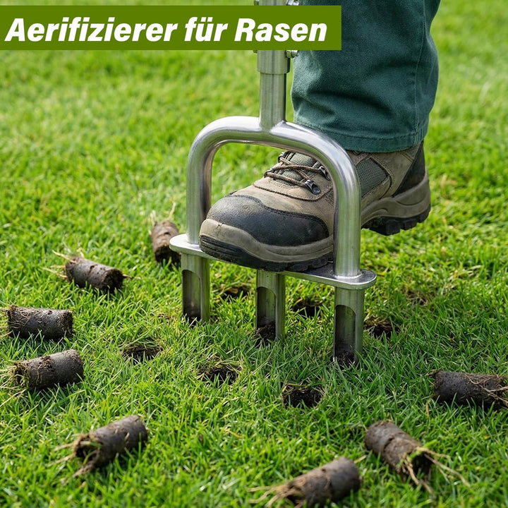 Aerifizierer für Rasen, 2-in-1 Rasenspecht mit 3 Hohlspoo, Edelstahl T-Griff-Rasenlüfter für verdich