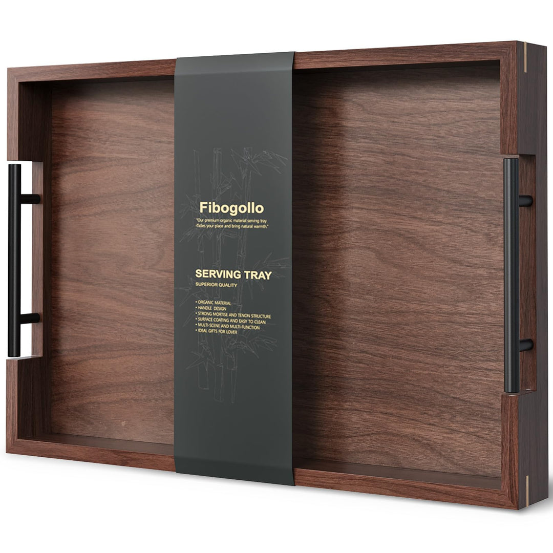 Fibogollo Serviertablett Walnuss L Griffe Metall Deko-Servier 43 x 30 x 5 cm Braun, 43 x 30 x 5 cm B