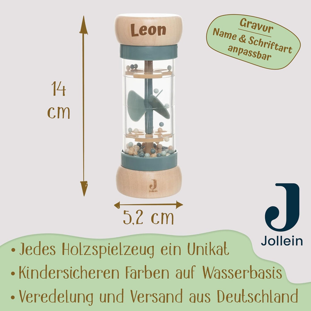 Regenmacher personalisiert mit Name – FSC Holz Baby Rassel ab 3 Monate – Geschenk zur Geburt, Taufe,