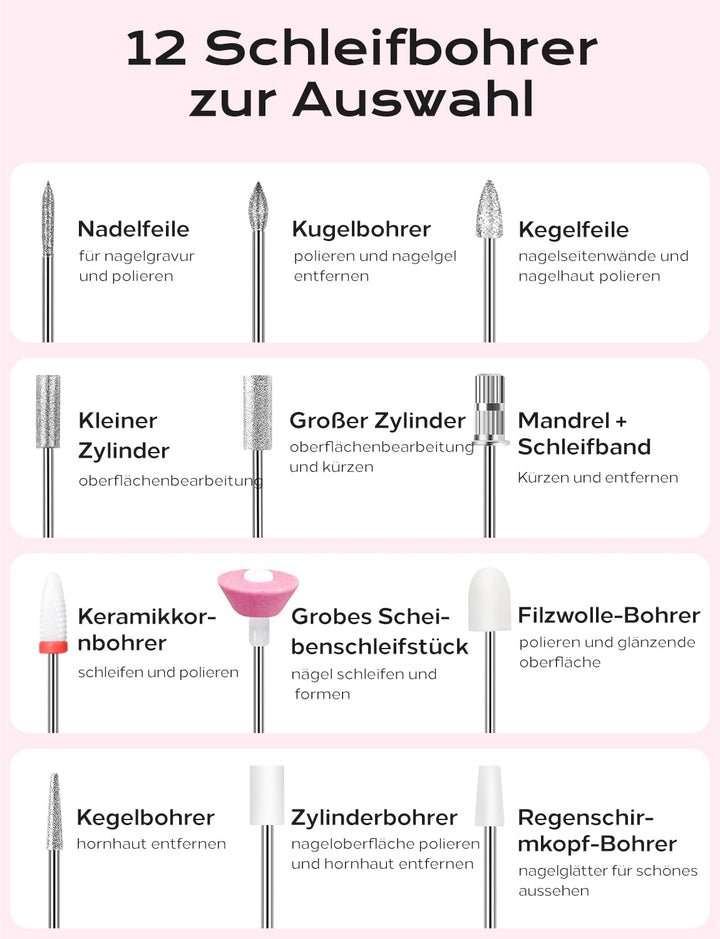Nagelfräser professionell set 45000 RPM Tragbare Elektrische nagelfräser 10H+Batterielebensdauer Wie