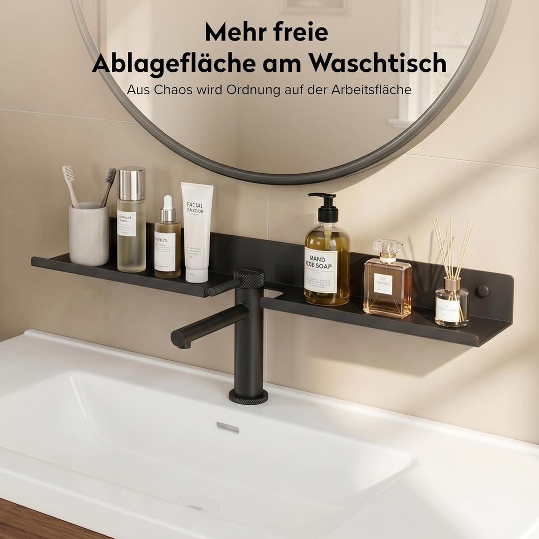 doporro Waschbecken Ablage 60 cm über dem Wasserhahn, Badezimmer Regal ohne Bohren oder zum Bohren,