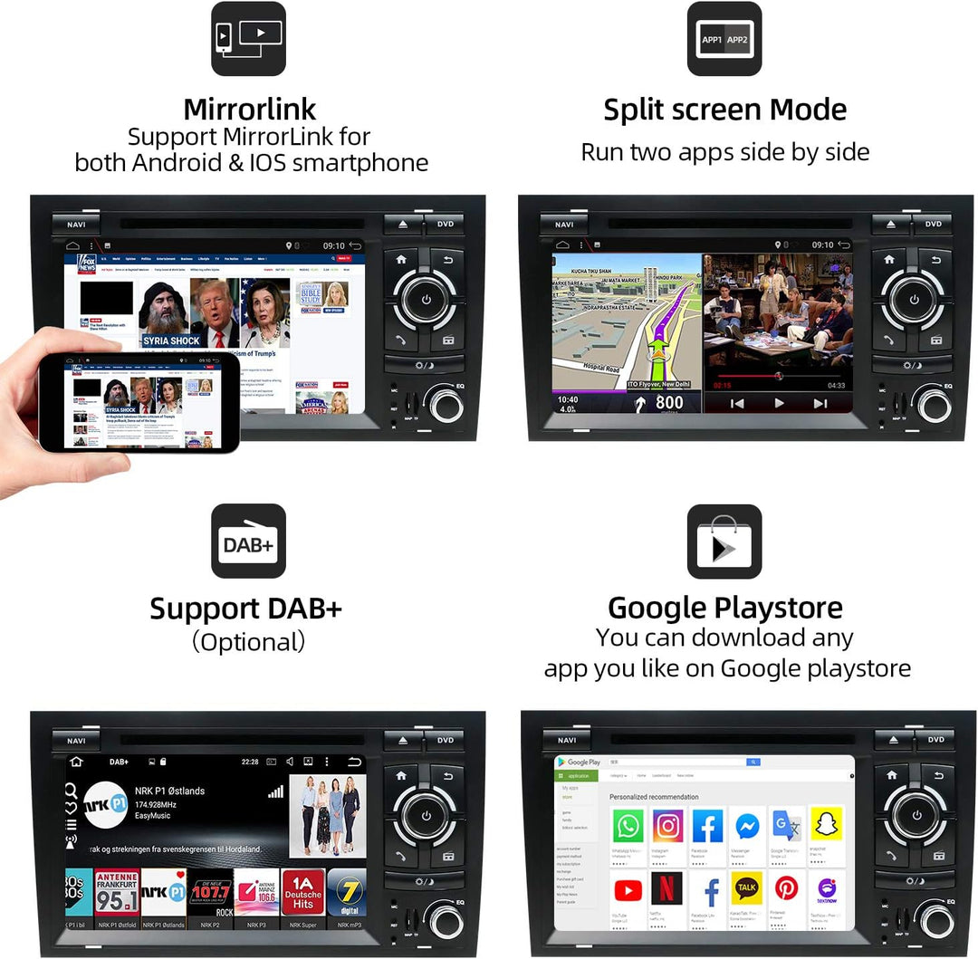 JOYX PX6 Android 10 Doppel Din Autoradio Passt für Audi A4（2003-2011） Navigation【4G+64G】 Rückfahrkam