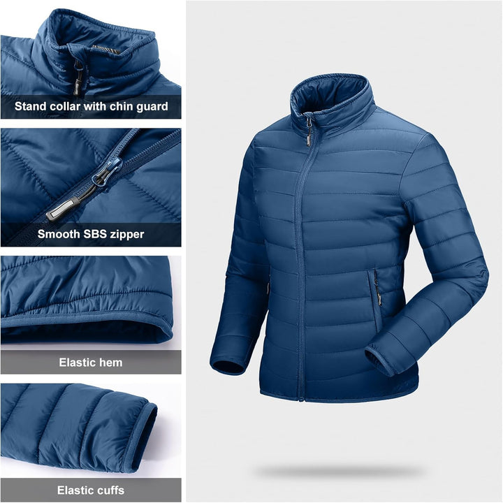 Outdoor Ventures Damen Steppjacke Leichte Warme Packbare Übergangsjacke Puffer Jacke für Frauen Gefü