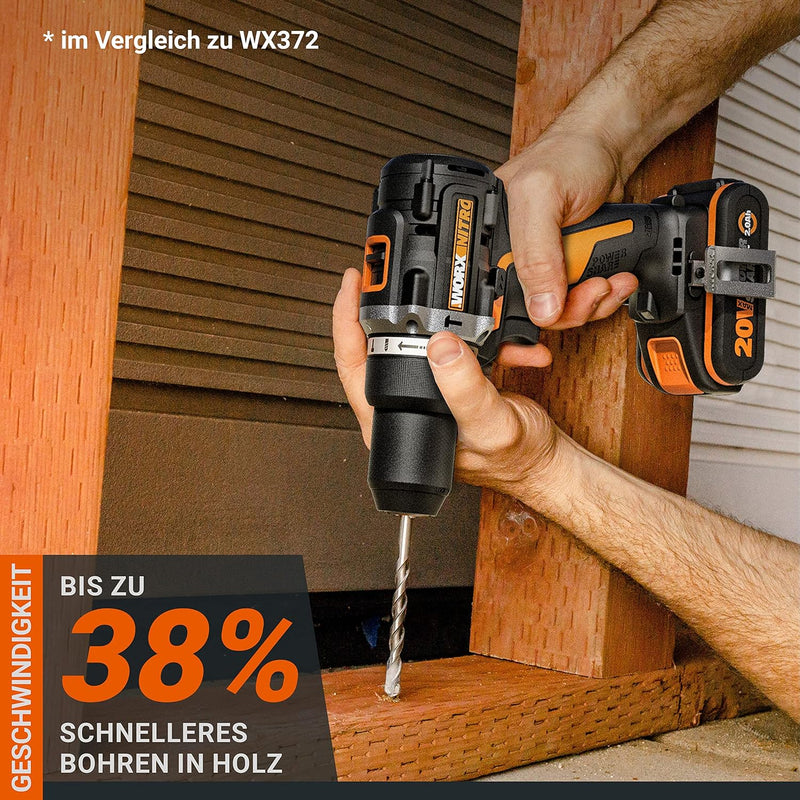 WORX WX352.9 Akku Schlagbohrschrauber Set, Bürstenloser Akkuschrauber 20V, 60Nm, 2-Gang-Getriebe und