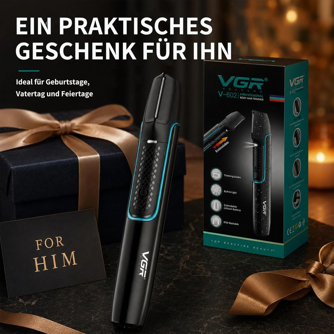 VGR 602 Kabelloser Körperrasierer Herren Mit V-Förmiger Schneidkopf, Body Groomer Men Mit Verlängeru