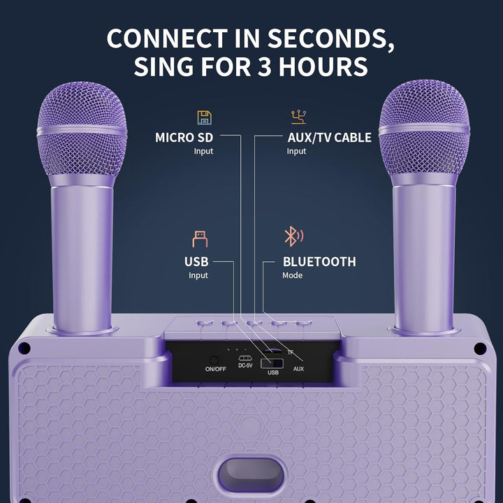 Karaoke Machine for Adults and Kids with 2 UHF Wireless Microphones, Portable Bluetooth Singing Spea