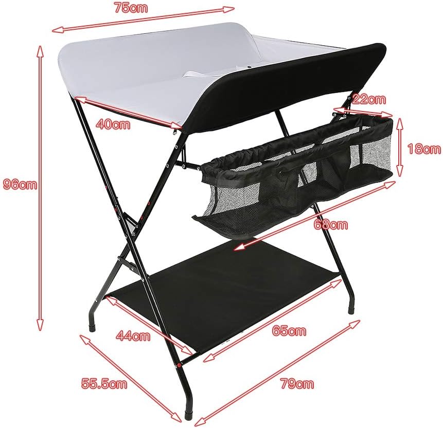 Wickeltisch klappbar, Wickelkommode mit Auflage, platzsparend, 79 * 55.5 * 96cm, Farbwahl (B/schwarz