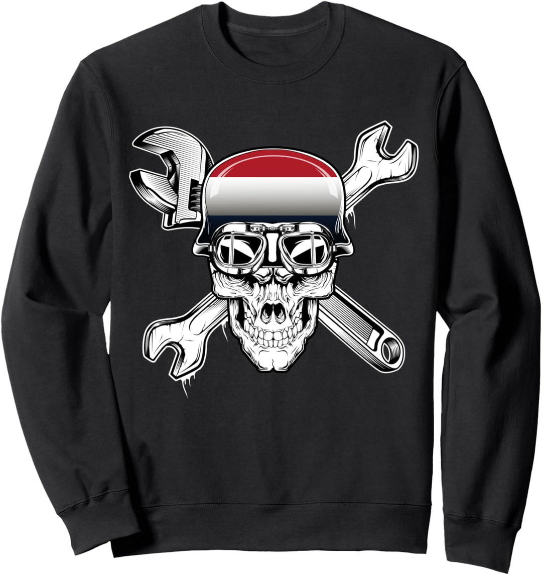 Niederländische Biker-Schädel-Motorrad-Flagge Niederlande Sweatshirt