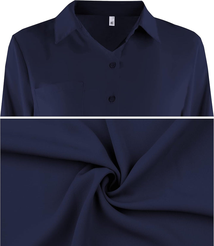 NONSAR Damen Bluse Elegant V-Ausschnitt Hemden Langarm Casual Arbeit Oberteile mit Knöpfen Hemd Lose