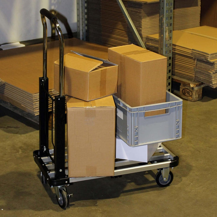 XPOtool Plattformwagen bis 150 kg 710x410 mm, Transportkarre klappbar mit Vollgummireifen, Bremse un
