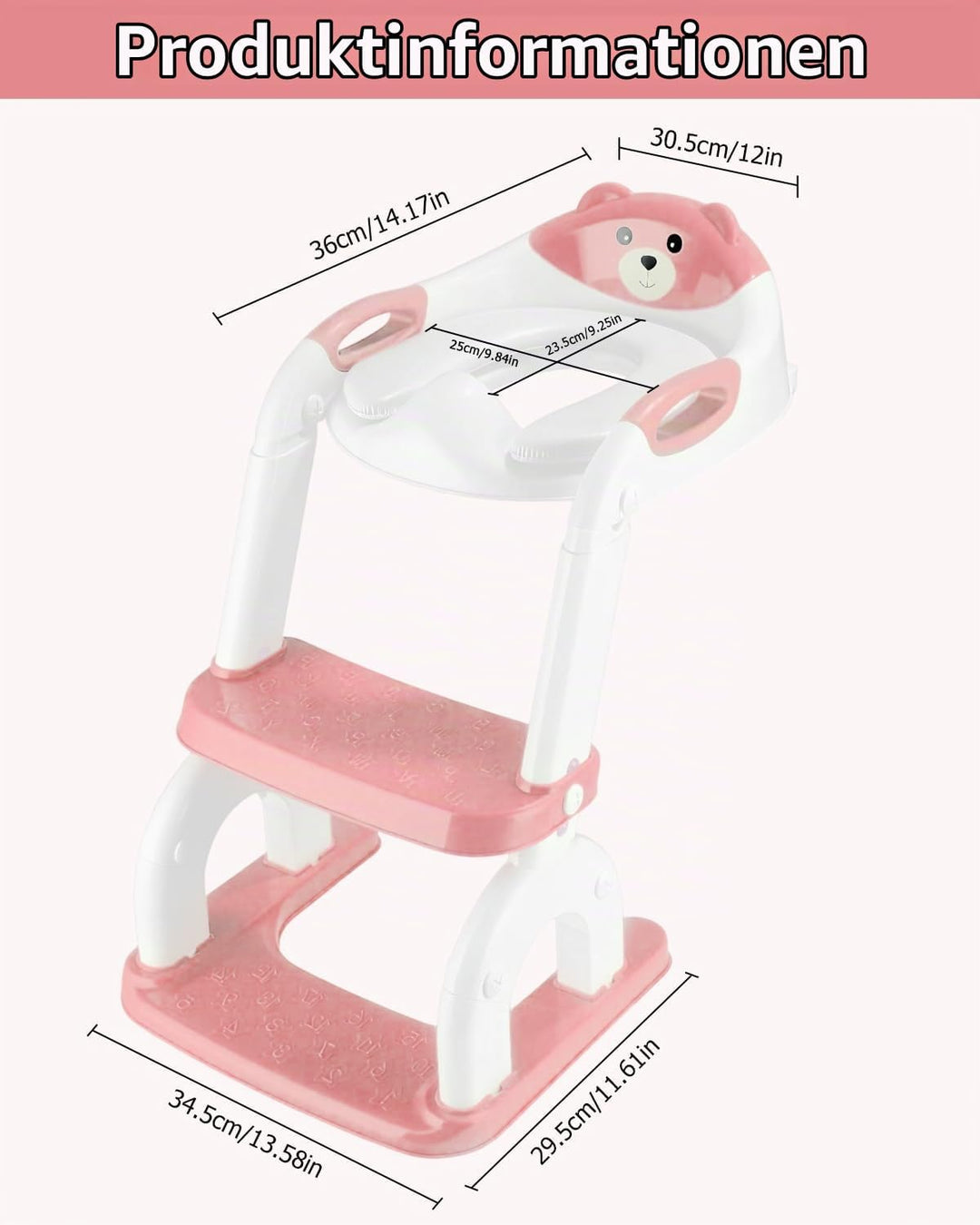 Toilettensitz Kinder mit Treppe,2in1 Höhenverstellbar Faltbarer Toilettensitz Kinder mit Gepolsterte