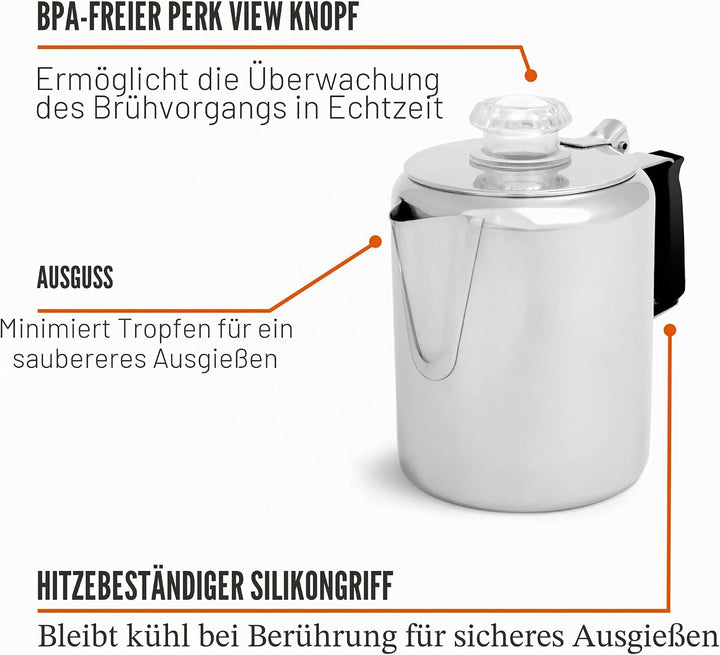 Gsi Outdoors Glacier Kaffeekanne aus Edelstahl mit Silikongriff 3 Tassen, 3 Tassen
