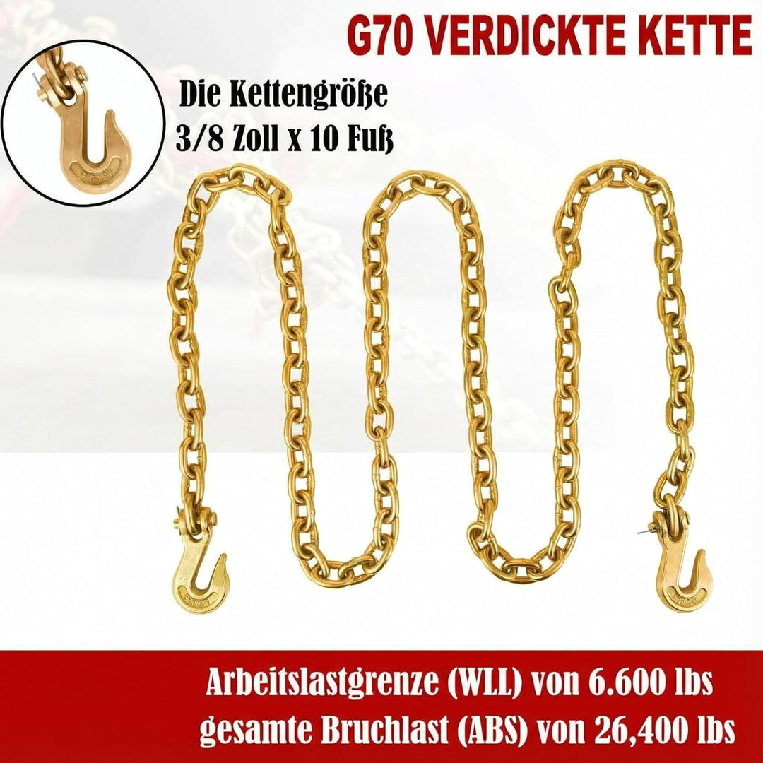 Kettenspanner-Set (3/8"-1/2"), 2 x 3 m (10 Fuss) 3/8"-Ketten und 2 Ratschenspanner,Ratschen-Kettenbi