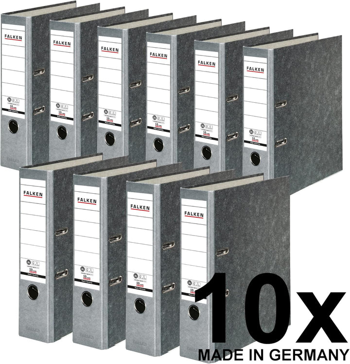 Original Falken 10er Pack Recycling-Ordner Wolkenmarmor. Made in Germany. 8 cm breit DIN A4 grauer R