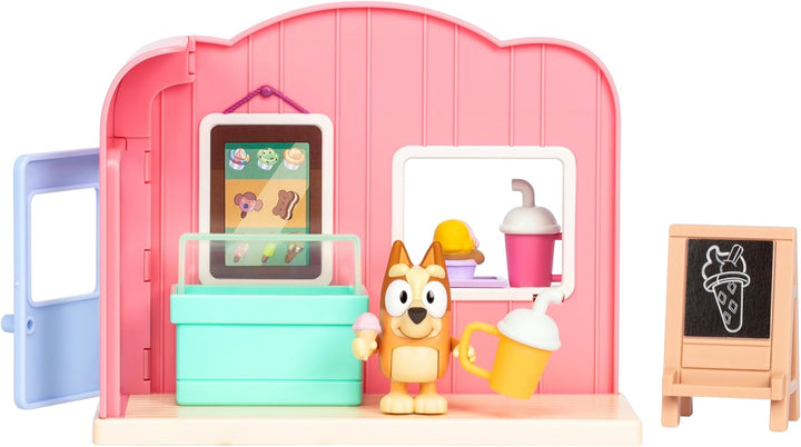Bluey Mini-Spielsets, Bluey Eisdiele-Spielset, Enthält Bingo-Figur mit beweglichen Gelenken und Zube