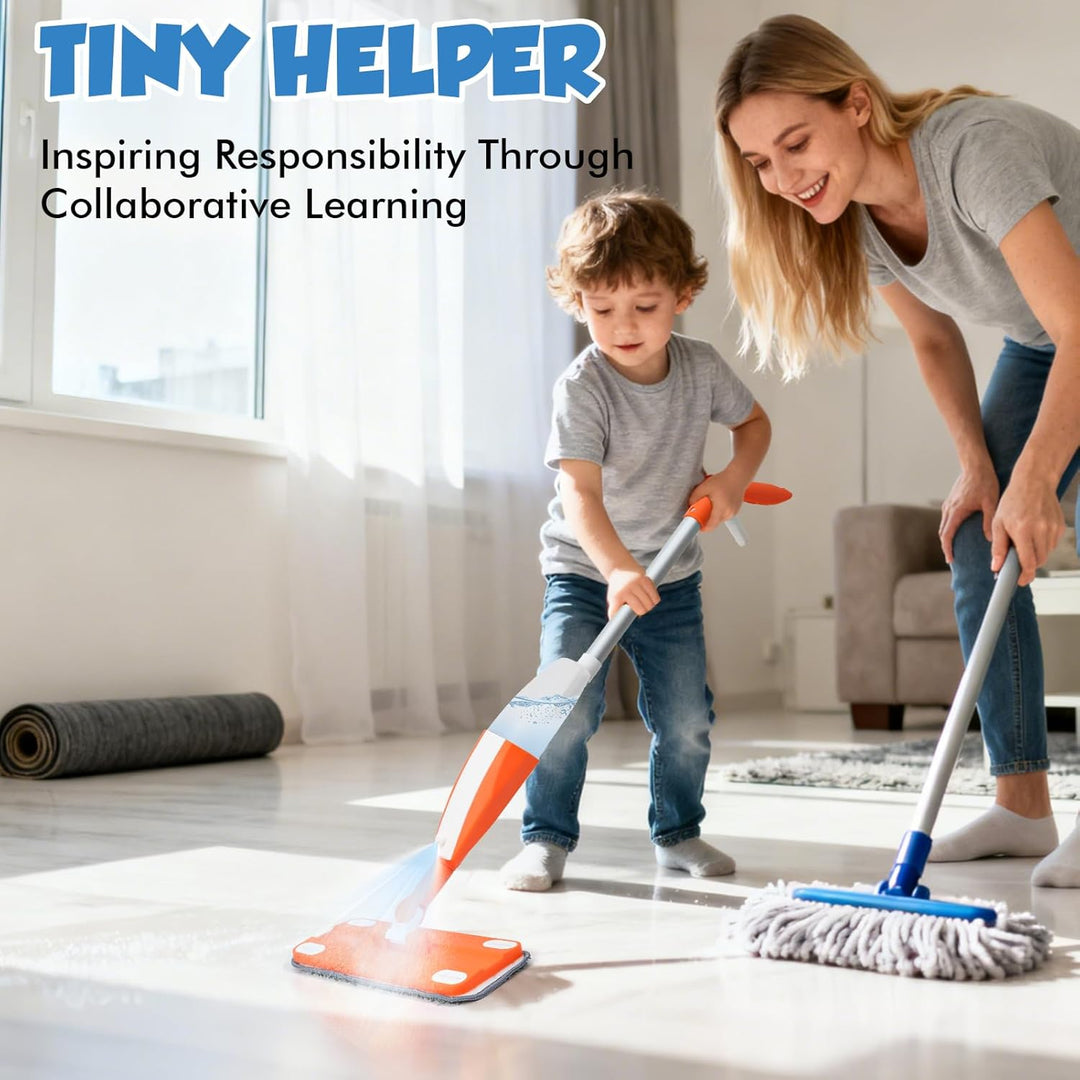 Wdmiya Kinder Sprühmopp mit Sprühfunktion, Kinderspielwischer mit Echtem Wassersprüher & 3 Waschbare