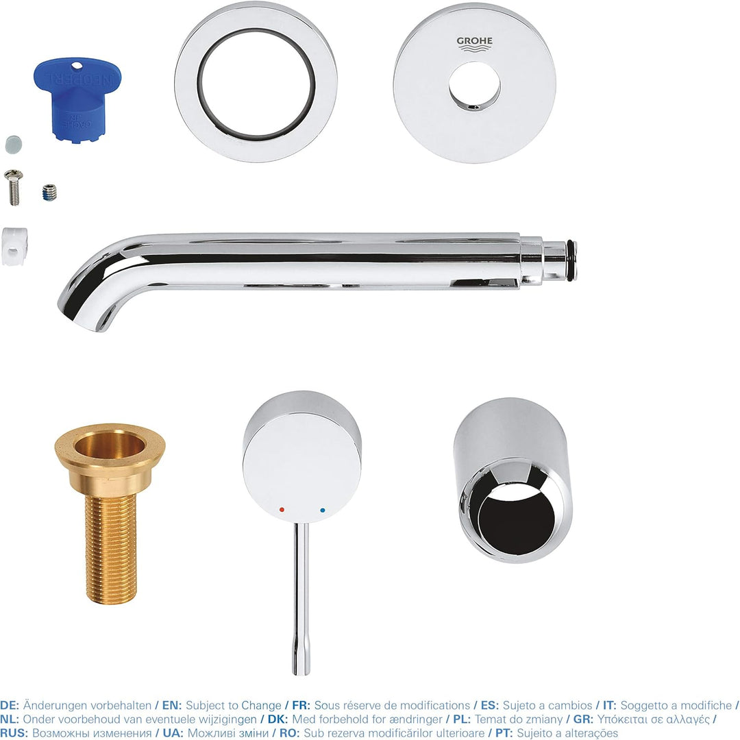 GROHE Essence, Waschtischarmatur für die Wandmontage, wassersparend (2-Loch Wasserhahn für das Bad,
