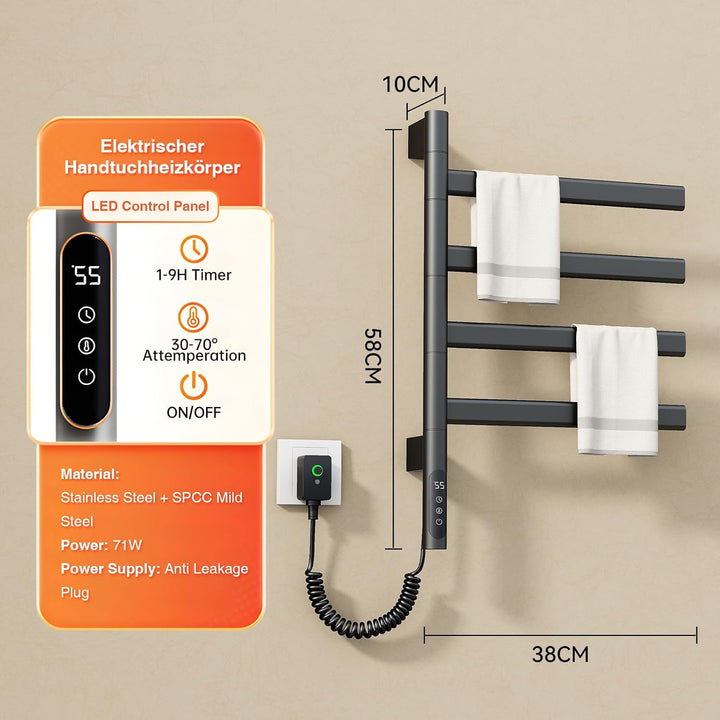 180°Drehung Bad Handtuchtrockner Elektrisch Handtuchheizkörper Elektrisch Handtuchwärmer Elektrisch