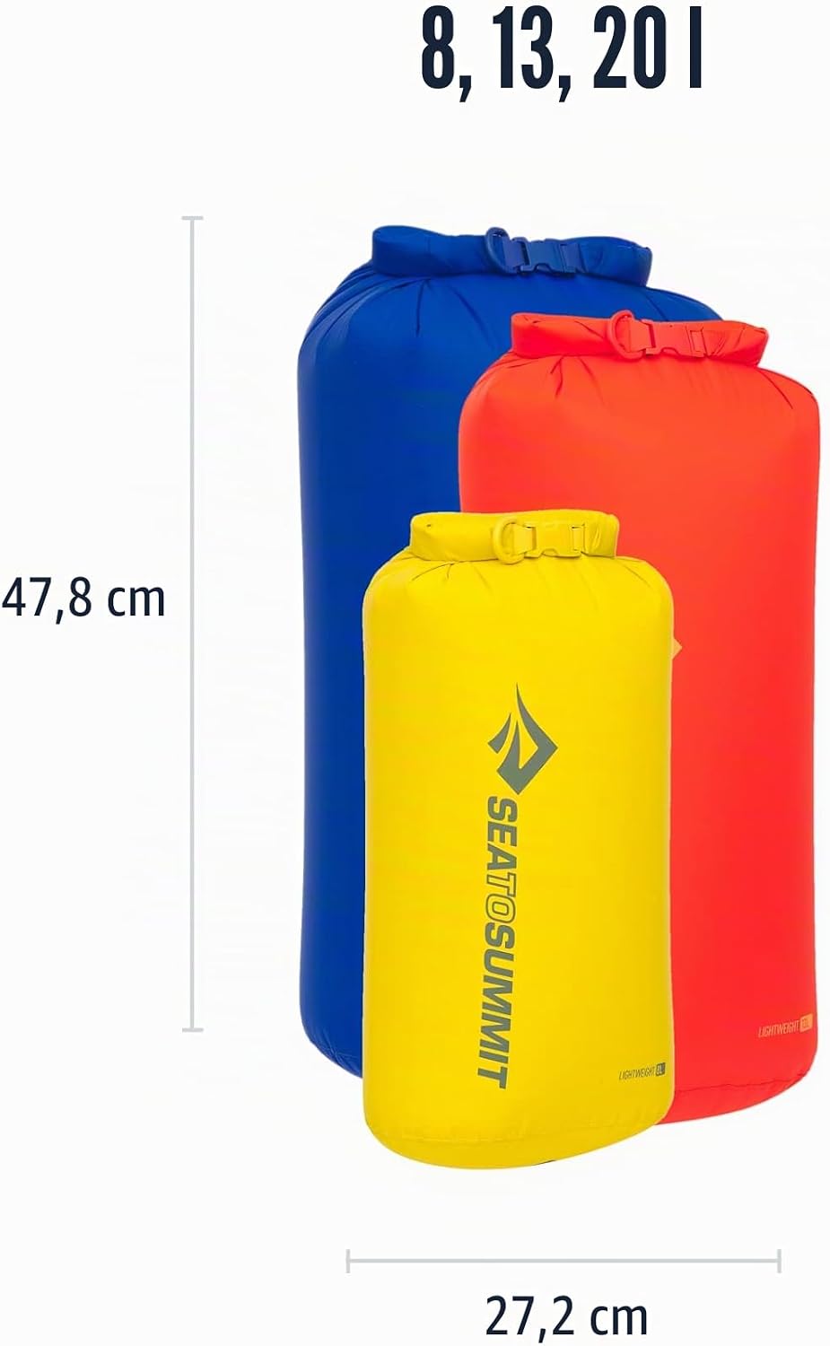 Sea to Summit Lightweight Dry Packsack Set, Sulphur-Spicy orange-surf, 8l+13l+20l 8 l, 13 l und 20 l