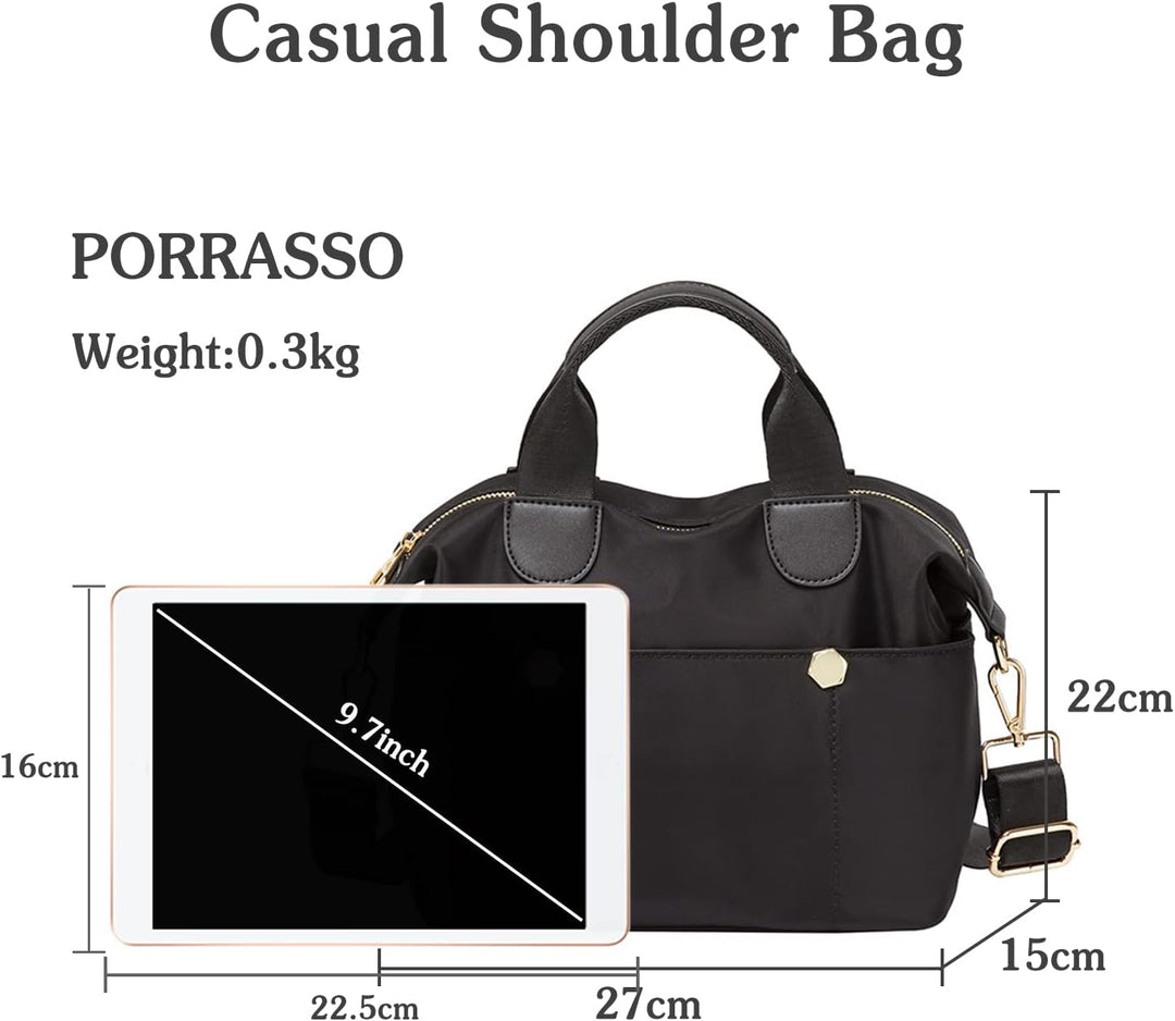 PORRASSO Damen Umhängetasche Mode Schultertasche Frauen Nylon Handtasche Multifunctional Reisen Schu