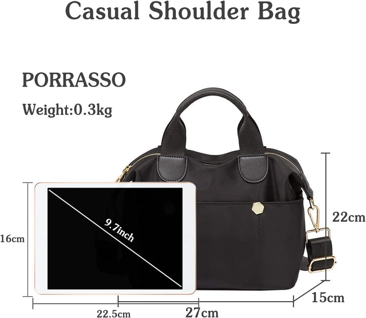 PORRASSO Damen Umhängetasche Mode Schultertasche Frauen Nylon Handtasche Multifunctional Reisen Schu
