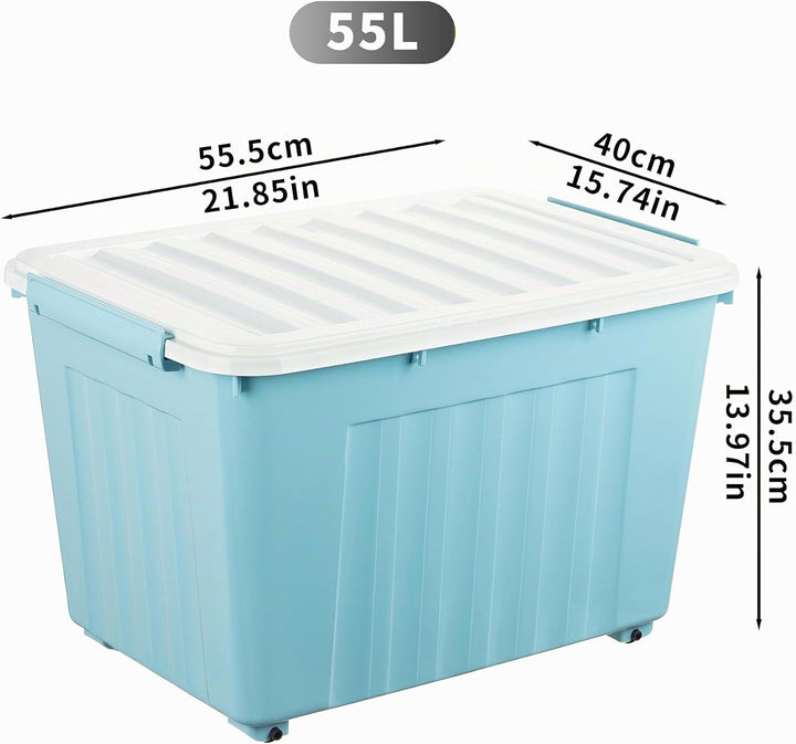 Cetomo,55L,3er-Pack, Aufbewahrungsbox mit deckel,Aufbewahrungsboxen, mit Clips, stapelbar, Wohnzimme