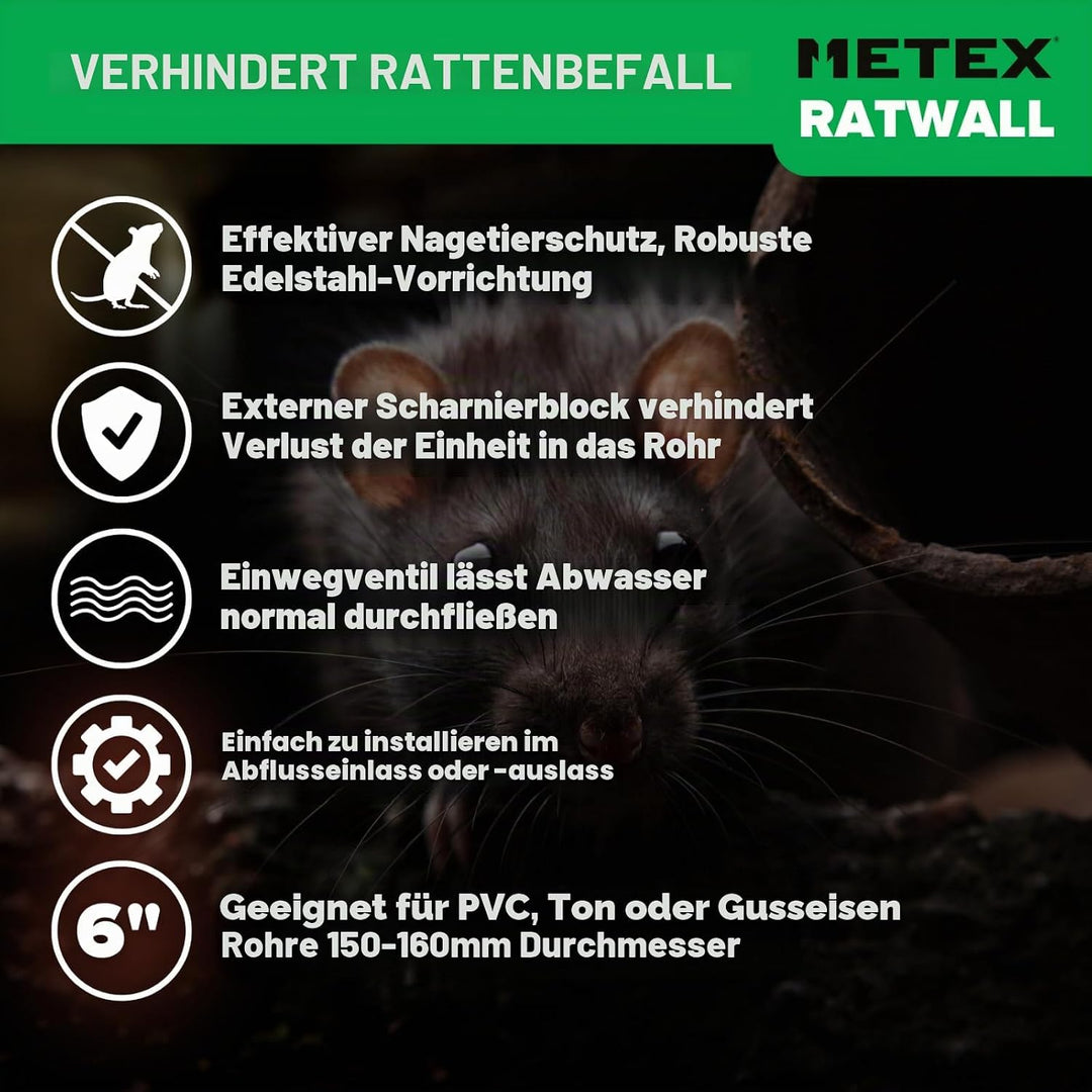 Ratwall Ratten-Blocker Edelstahl Rattenfalle mit Klappe für Abflusslöcher, 150 mm 150mm/6", 150mm/6"