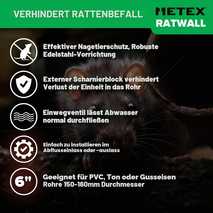 Ratwall Ratten-Blocker Edelstahl Rattenfalle mit Klappe für Abflusslöcher, 150 mm 150mm/6", 150mm/6"