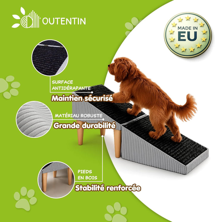 Outentin Hundetreppe Klappbar – rutschfeste Hunderampe &amp; Weiche Haustiertreppe für Kleine &amp; Grosse H